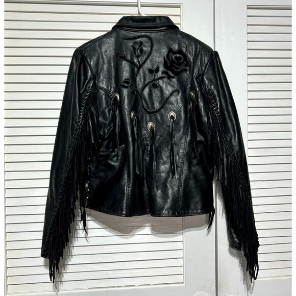 Vintage Gypsy Women's Black Leather Fringe Jacket Western Bohemian Size 18 3085 - Picture 12 of 15
